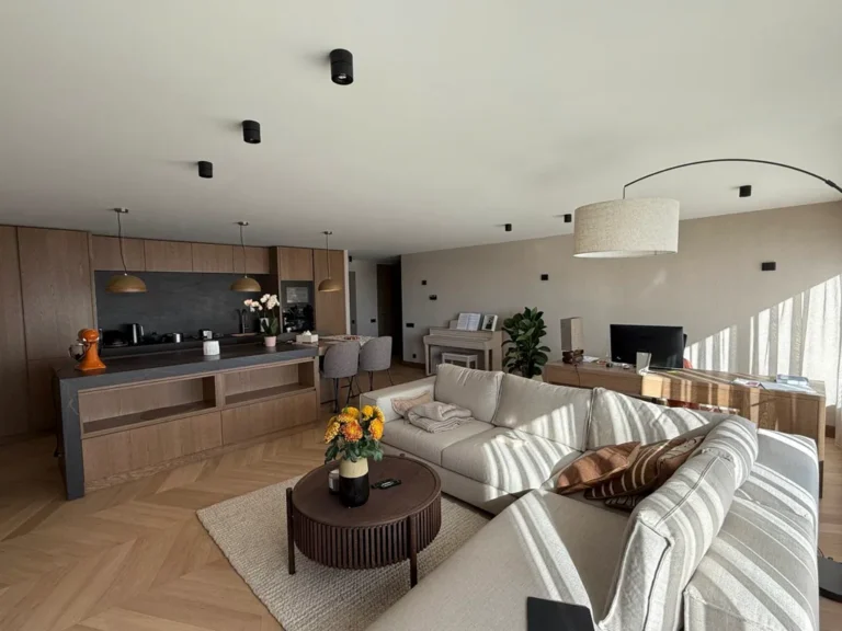 Spacious open-plan living area with kitchen and dining