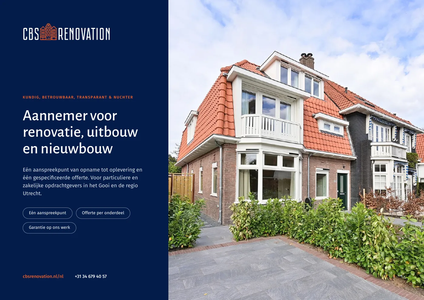 Voorkant van de brochure van CBS Renovation – aannemer voor renovatie, uitbouw en nieuwbouw